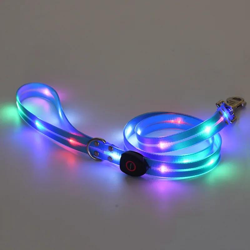 Nighttime Luminous Collar and Traction Rope Pet Collar with Nylon Webbing Dog Leash with Night To Prevent Getting Lost Cat Chain