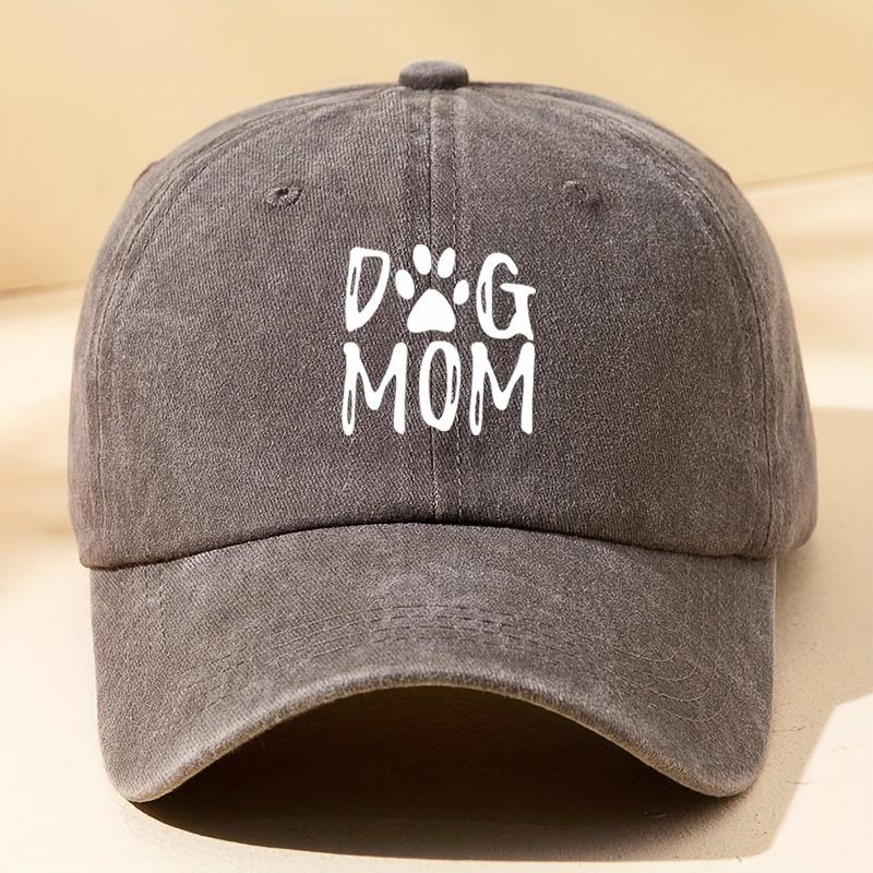 Classic washed retro dog mom printed baseball cap, outdoor casual sports sun hat, adjustable soft top duckbill cap