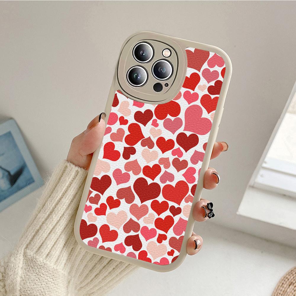 Dla Iphone14 Słodkie Etui na Telefon z Sercem Miłości dla Iphone 14 13 11 12 Pro MAX 13 12 MiNi 7 8 14 plus X XS XR Ochronne Pokrowce ze Skóry Jagnięcej