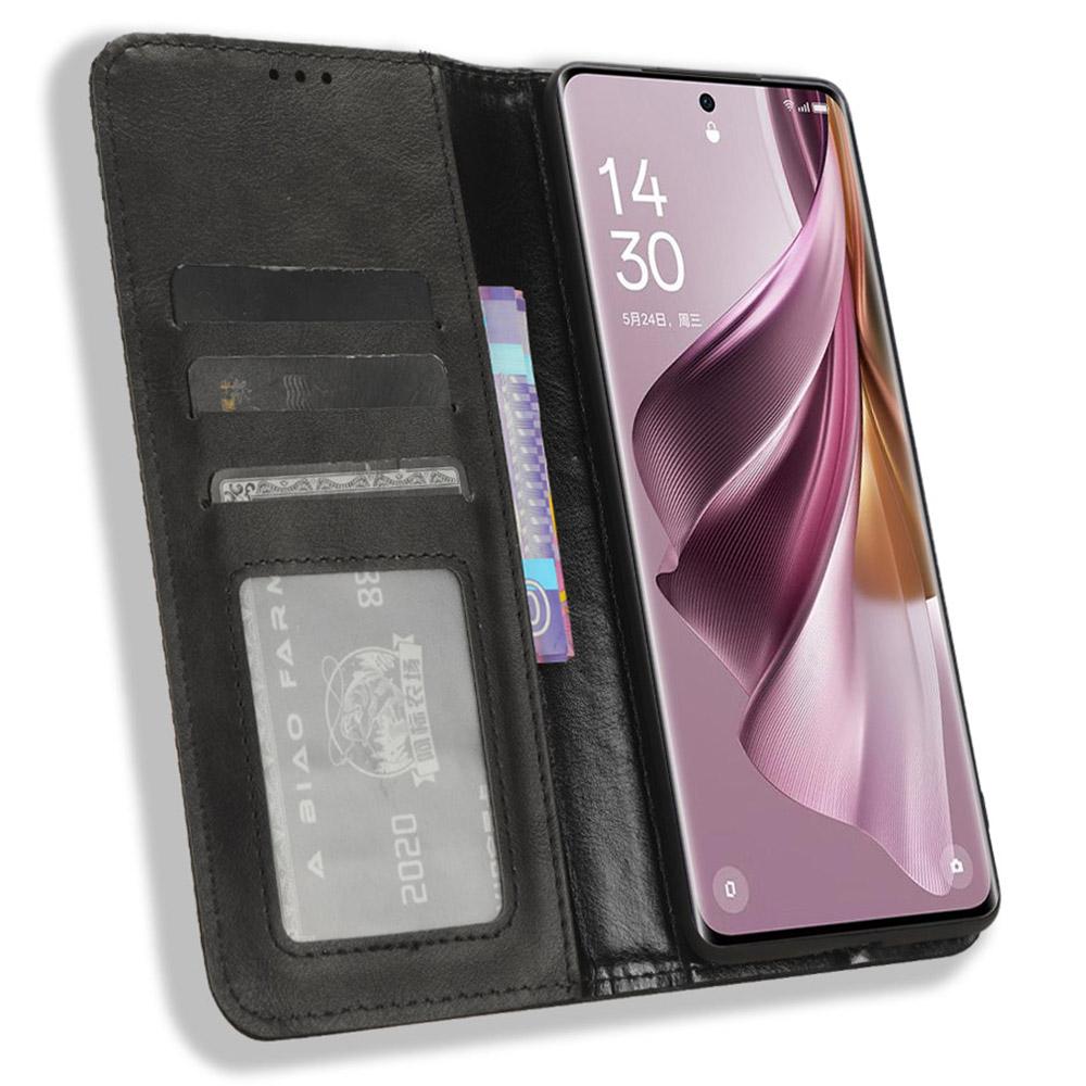 

For Oppo Reno10 5G CPH2531 (Global)/Reno10 Pro 5G CPH2525 (Global) Retro Wallet Phone Case PU Leather Stand Cover Black