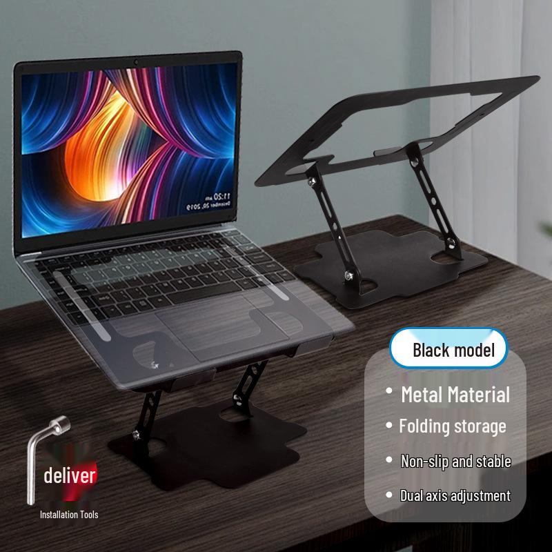 Full Metal Height-Adjustable Laptop Stand for Gaming - Foldable and Portable for Optimal Heat Dissipation чёрный