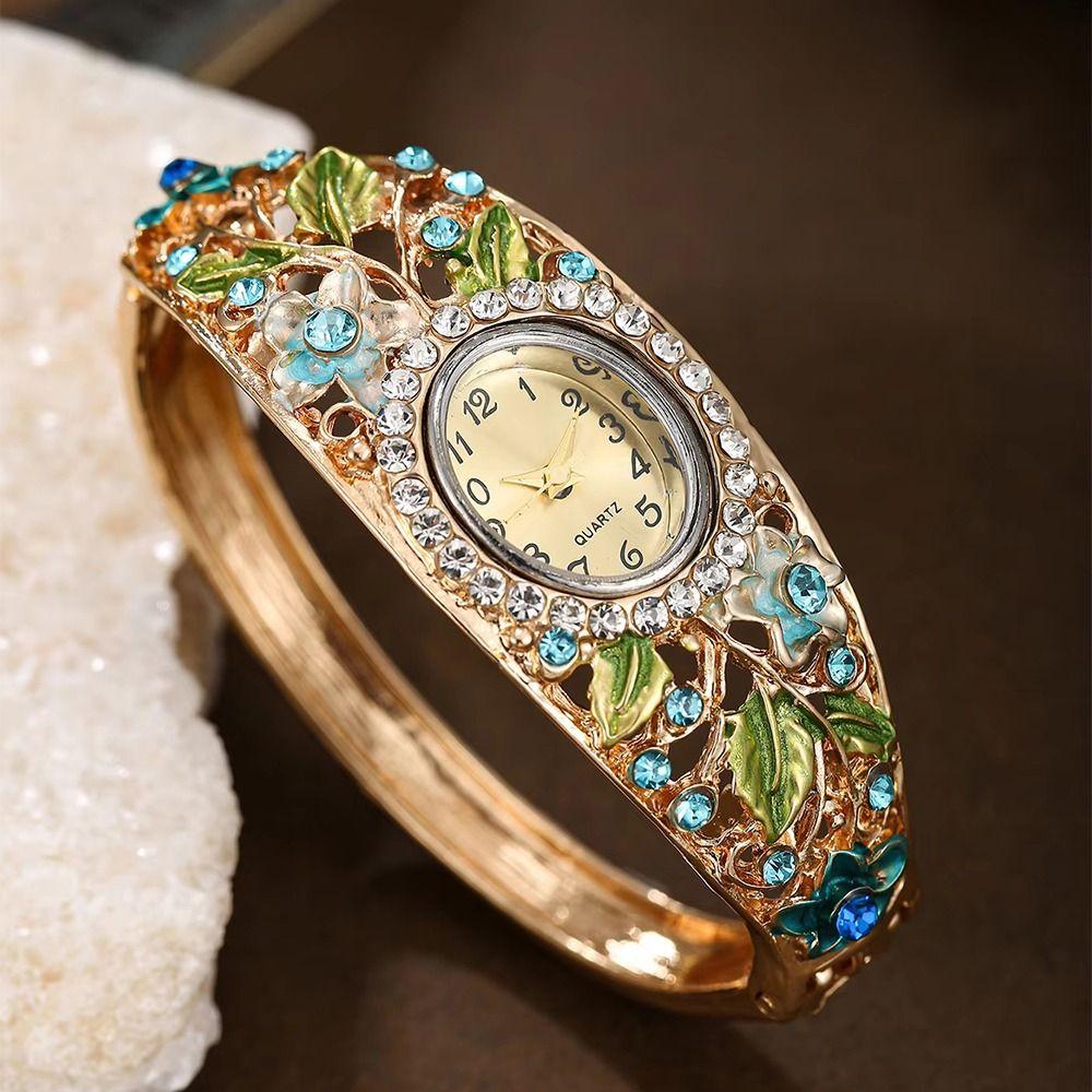 Retro Flower Butterfly Watch Quartz Movement Floral Watch Set  Evening Party