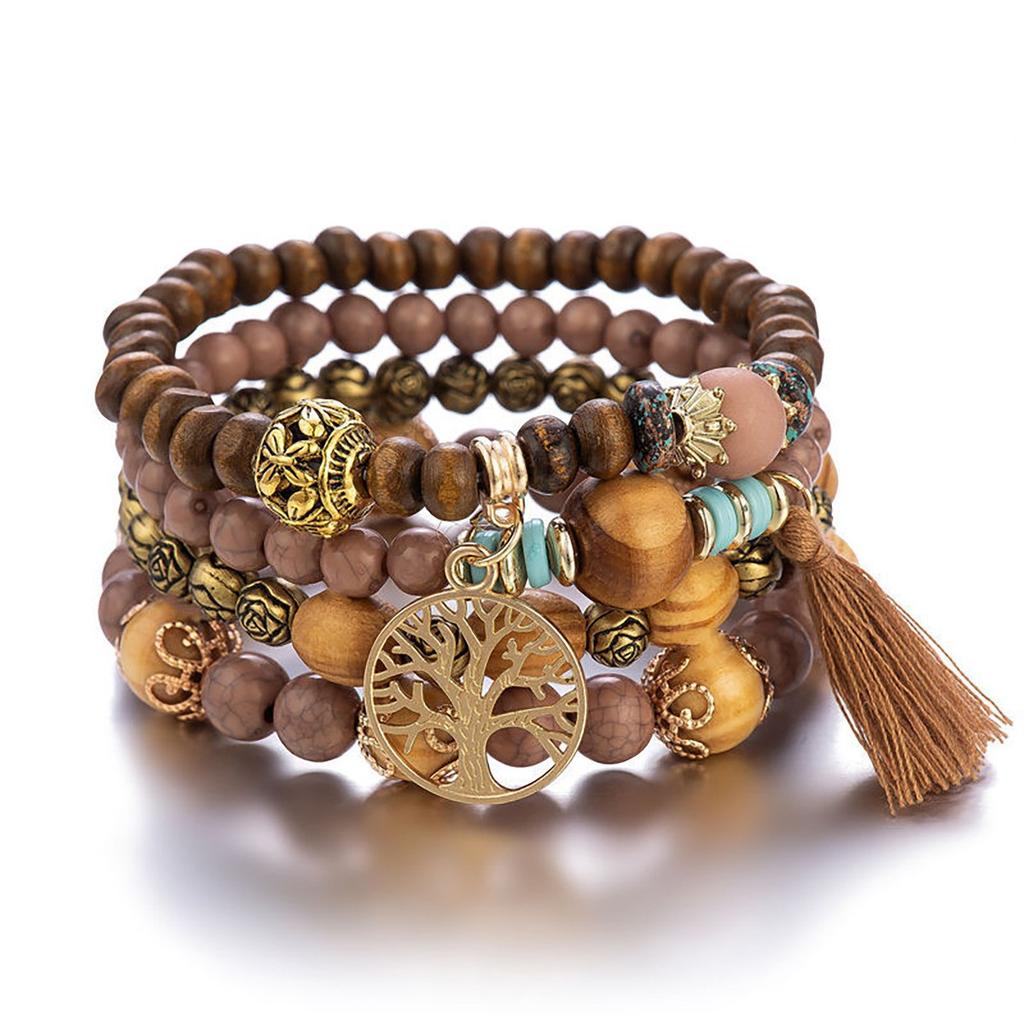 Bohemian Multi-Layer Wooden Bead Beaded Bracelet Bracelet Bracelet Jewelry Retro Beads Stacked