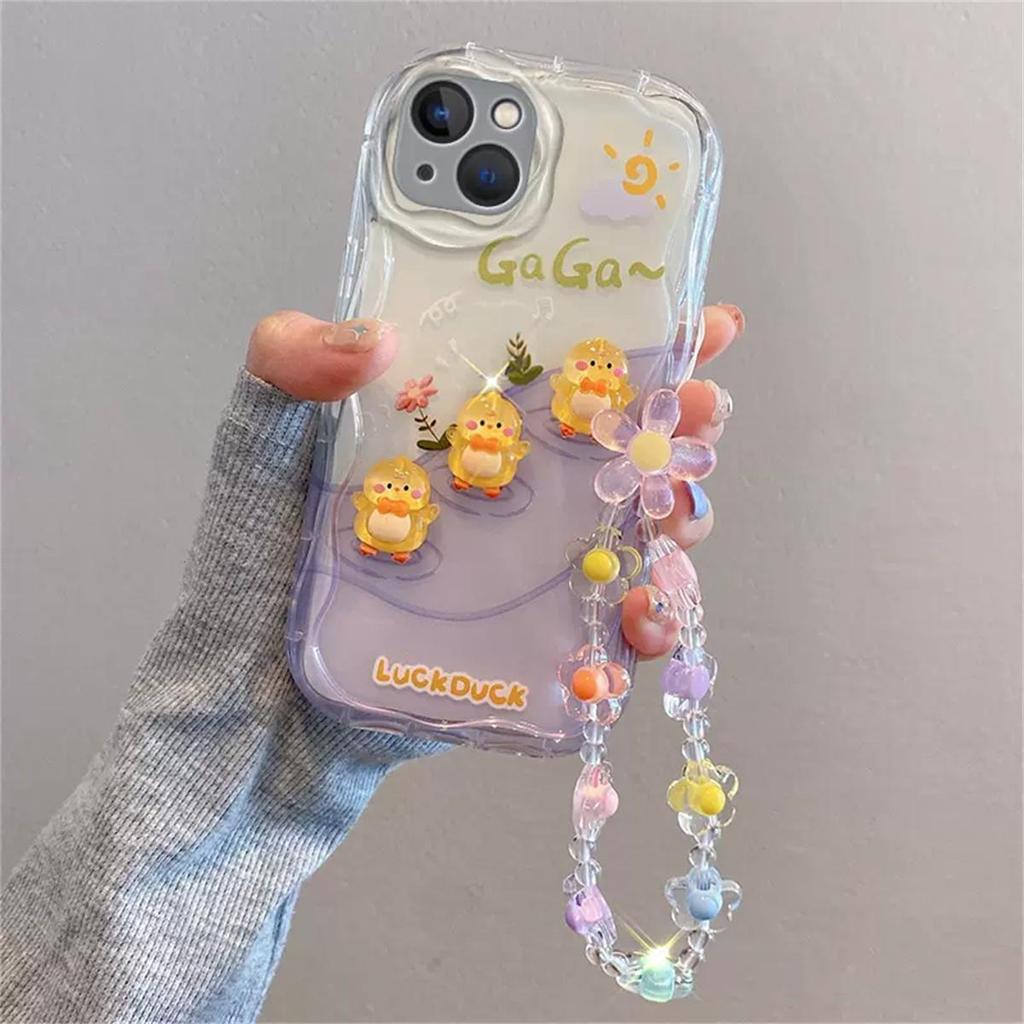 Carine Cover per Telefono a Catena con Fiori 3D Cartoon Per iPhone 15 Pro Max 14 12 11 13 Mini X XR XS 6 6S 7 8 Plus SE Custodia Morbida in Silicone