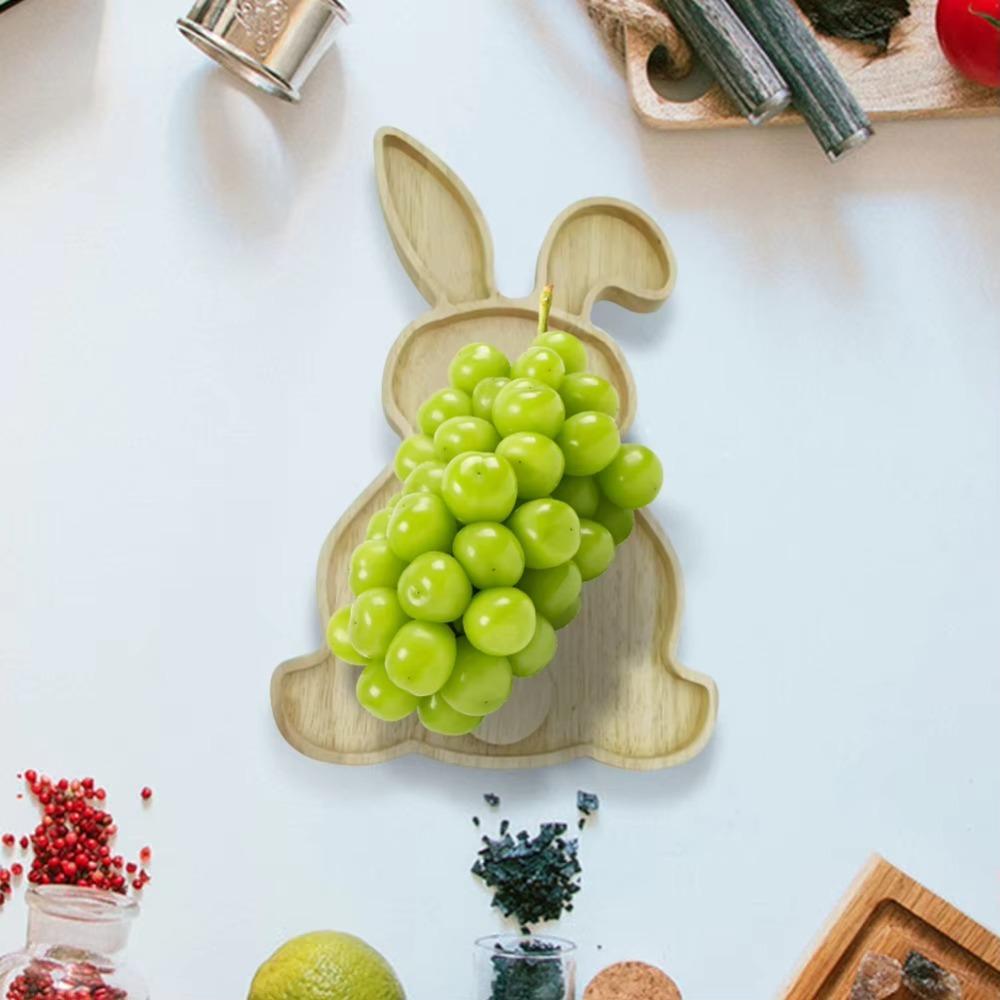 Easter Bunny Bamboo Tray Solid Color Wooden Dinner Plates Household Cake Decor Food Fruit Snack Plates
