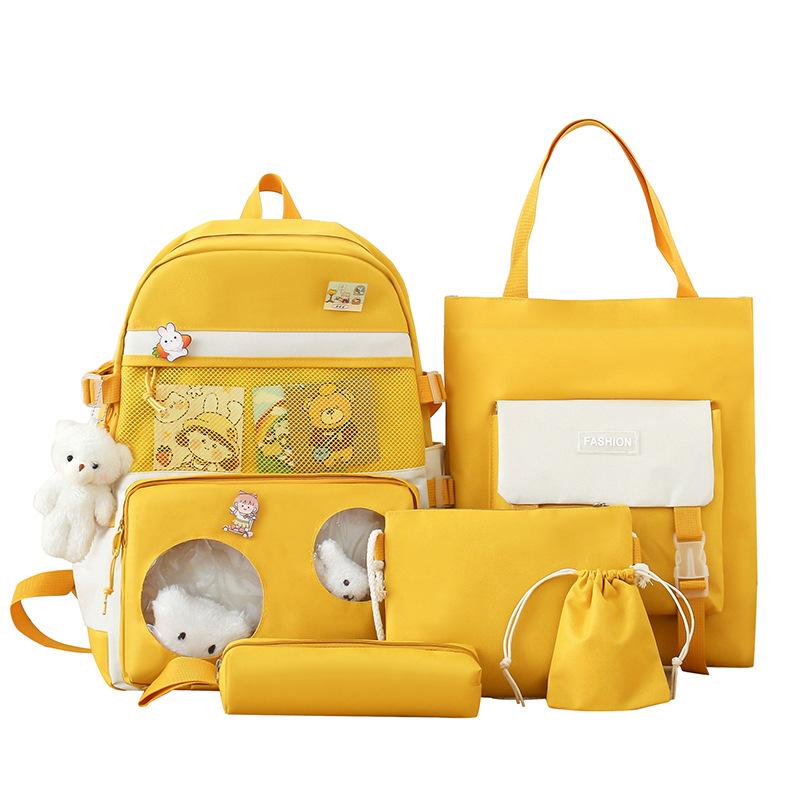 School bag backpack female primary school students cute school bag five-piece set high value large capacity junior high school leisure backpack