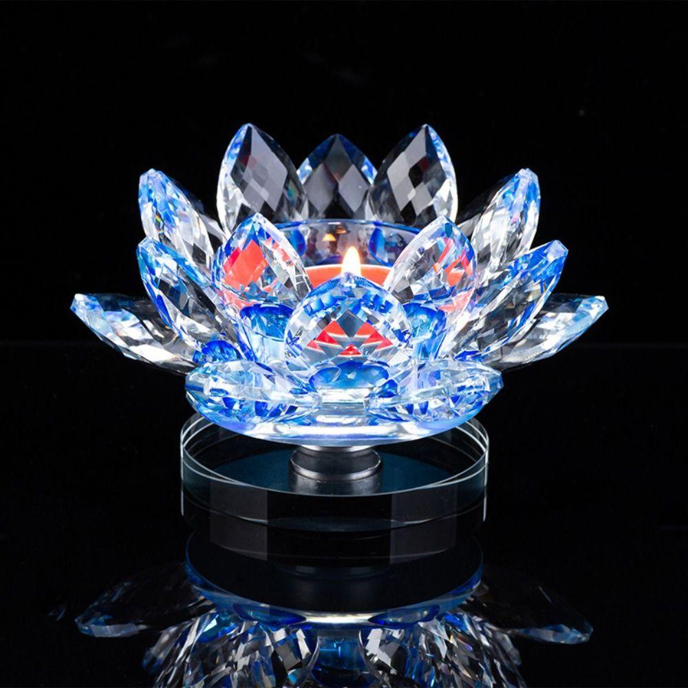 Glass Crystal Lotus Candle Holder Hoom Decor Lotus Figurines Candle Stand  Dinner Decor
