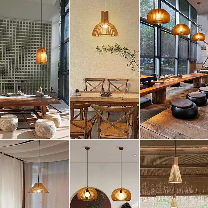 Zen Japanese Wood Pendant Light for Tea Rooms, Restaurants, Bedrooms, and Living Rooms
