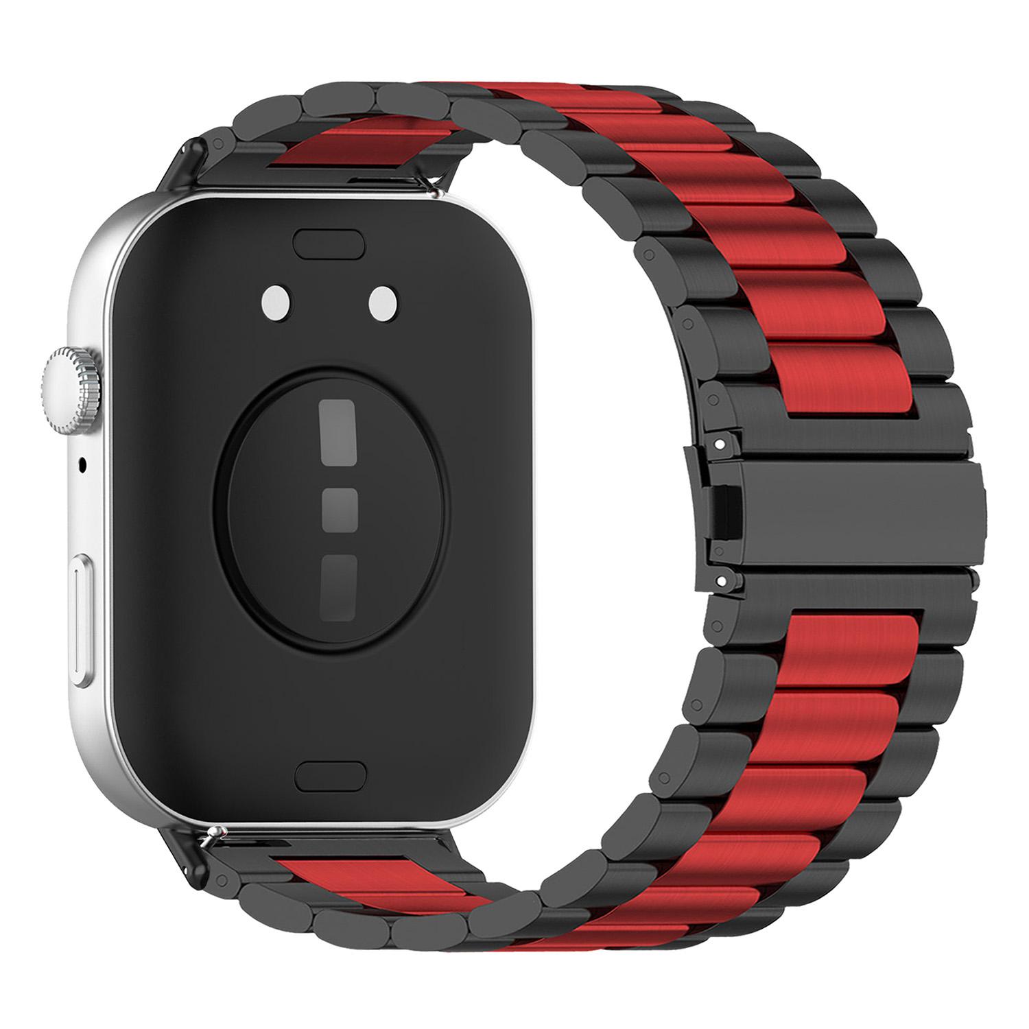 

Для Huawei Watch Fit 3 Замінний ремінець 3-ланковий ремінець для годинника з нержавіючої сталі з інструментом Black+Red