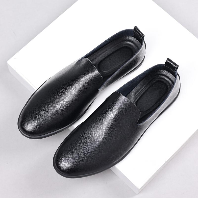 Loafers Mens Non-slip Leather Slip-on Black Comfortable Driving Shoes Sneakers Man Dress Shoes Light Casual Flat PU Leather Shoe