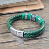 5 Colors Optional Men's Braided Leather & Stainless Steel Bracelet Beaded Charm Magnetic Buckle Casual Wristband for Daily Wear