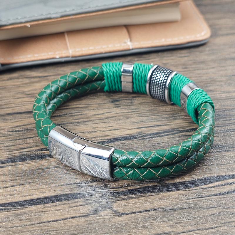 5 Colors Optional Men's Braided Leather & Stainless Steel Bracelet Beaded Charm Magnetic Buckle Casual Wristband for Daily Wear