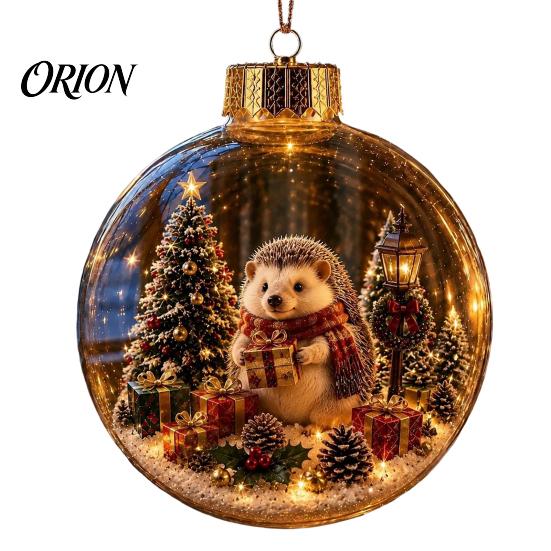 Christmas Tree Garland Pendants Glowing Scene Ornament Ball with LED Light for Hanging And Baubles Tabletop Decor, Transparent Acrylic Holiday Pendant