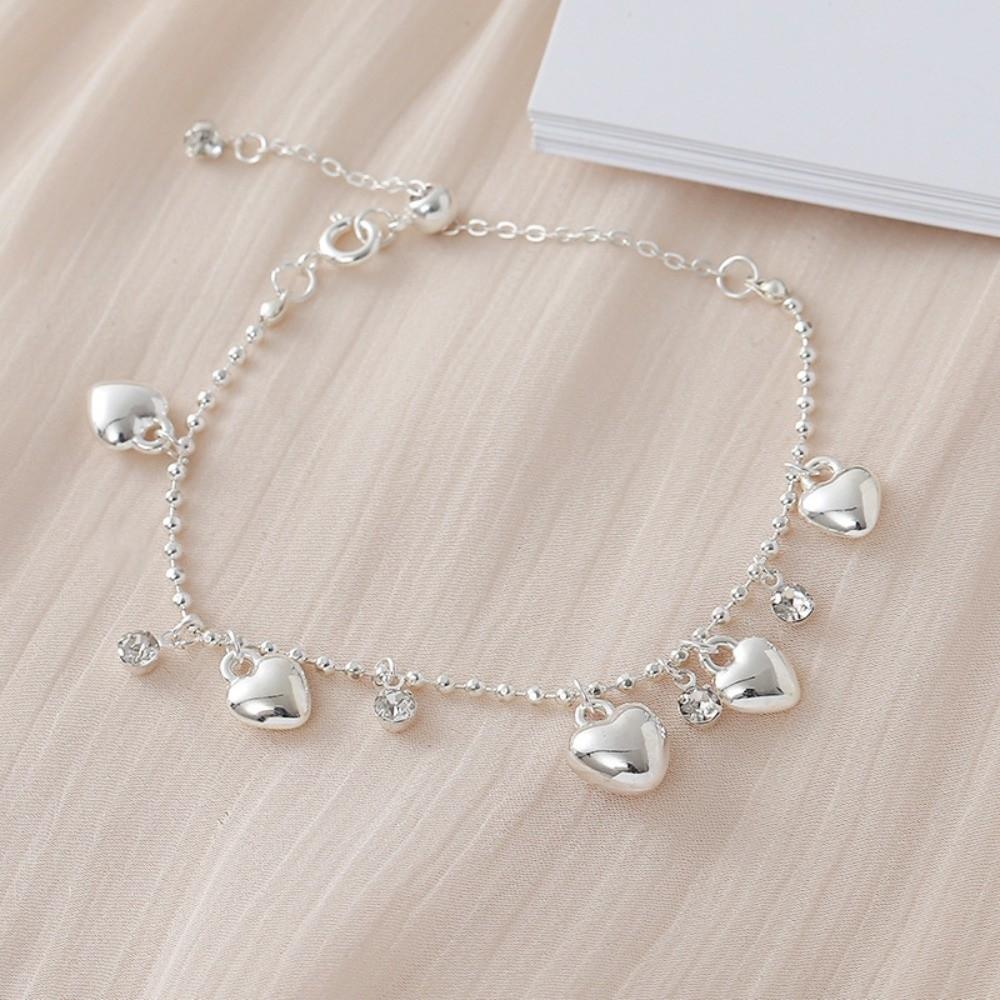 Rhinestone Heart Bracelet Bead Charm Hand Chain Elegant Gold Bracelet  Women