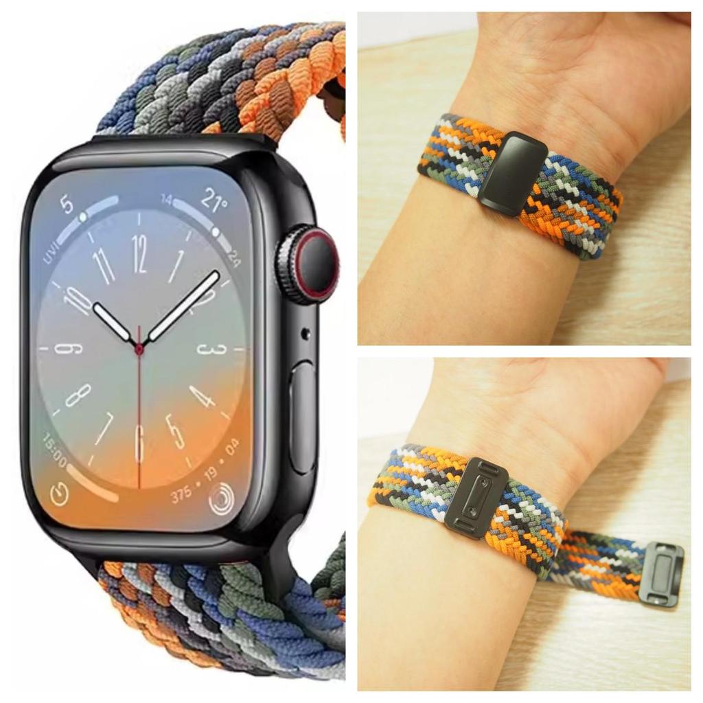 Kompatibles elastisches geflochtenes Magnetarmband aus Nylon für Apple Watch 4, 5, 6 & iWatch 7, 8, 9