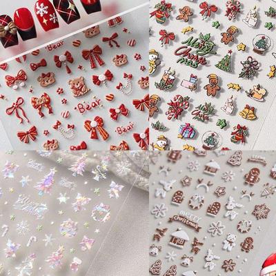 2025 3D Gingerbread Heart Christmas Nail Stickers - Waterproof & Adhesive
