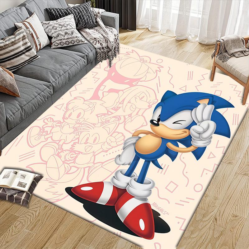 Sonic the Hedgehog Flannel Pattern Square Carpet,Area Rug,Carpet Rug for Living Room Bedroom Sofa Playroom Decor,Non-slip Floor Mat