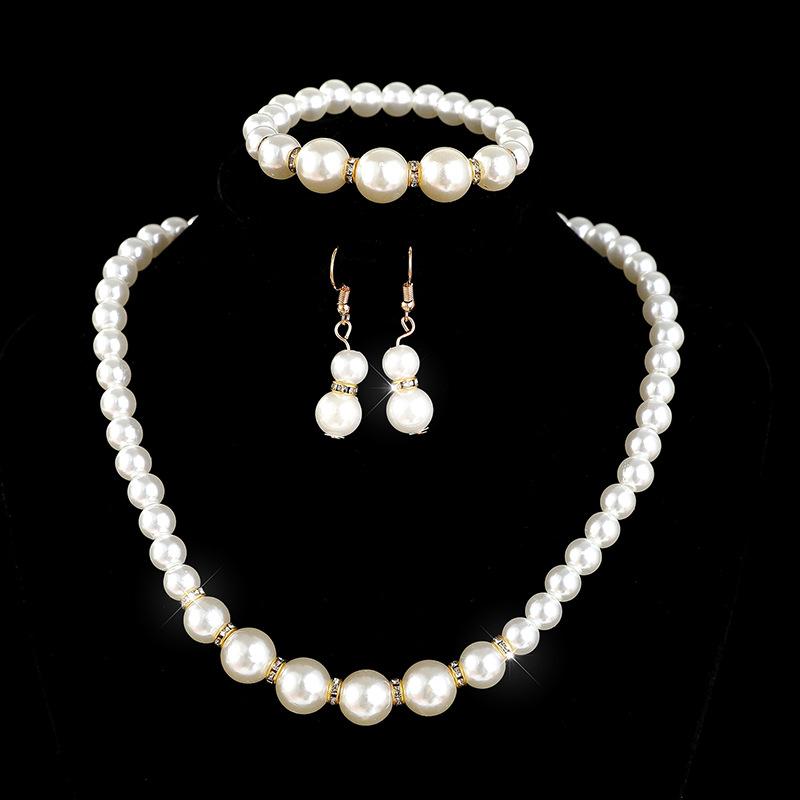 Accessories Bridal Sweater Necklace Kit Diamond Faux Pearl Necklace Earrings Bracelet Kit
