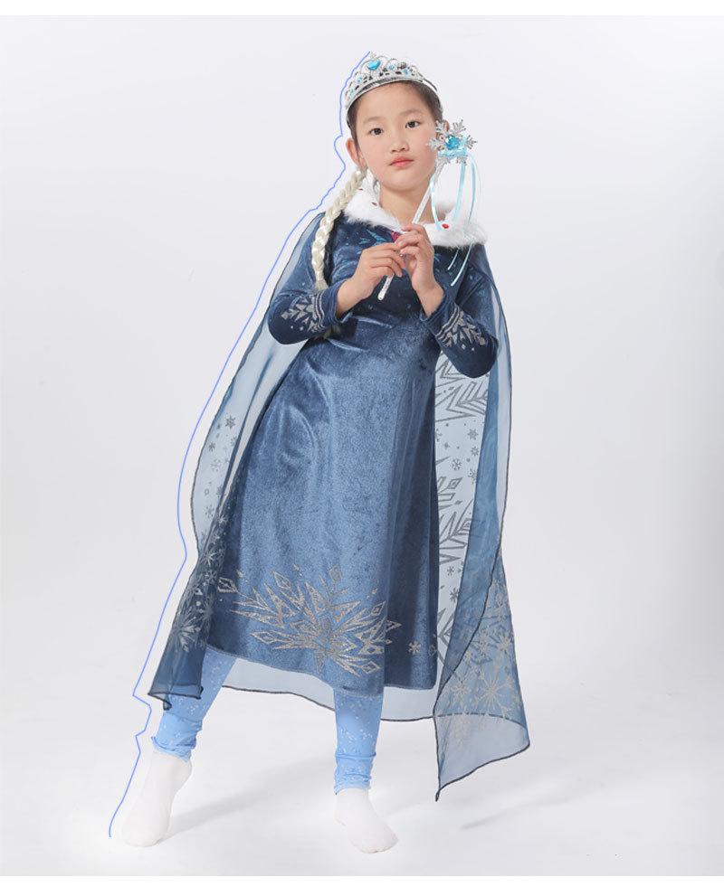 Halloween Elsa Princess Dress with Fur Collar for Girls