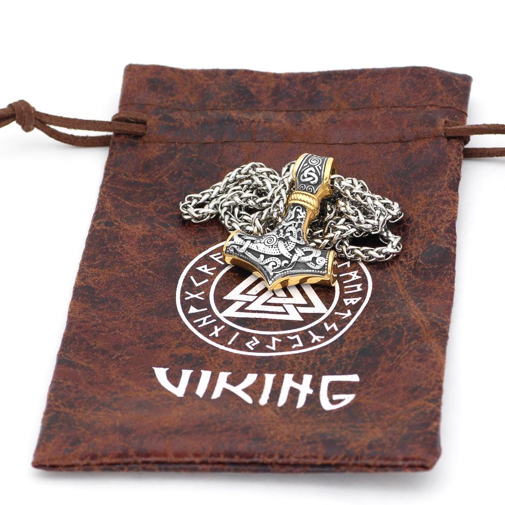 Stainless Steel Triquetra & Thor's Hammer Pendant Necklace