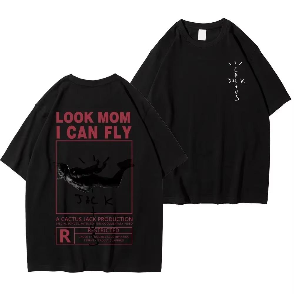 Cactus Jack T-shirt LOOK MOM I CAN FLY Short Sleeve ASTROWORLD Tshirt Summer Oversized Men Tee Women Hip Hop Cotton Top Clothes