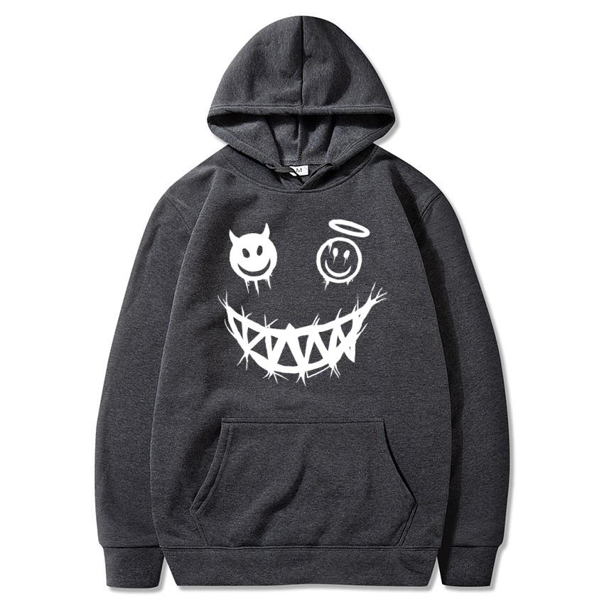 Autumn and Winter Devil Angel Smiling Face Hooded Sweatshirt, Hip-hop Street Classic Pullover, Fashionable Casual Warm Hoodie