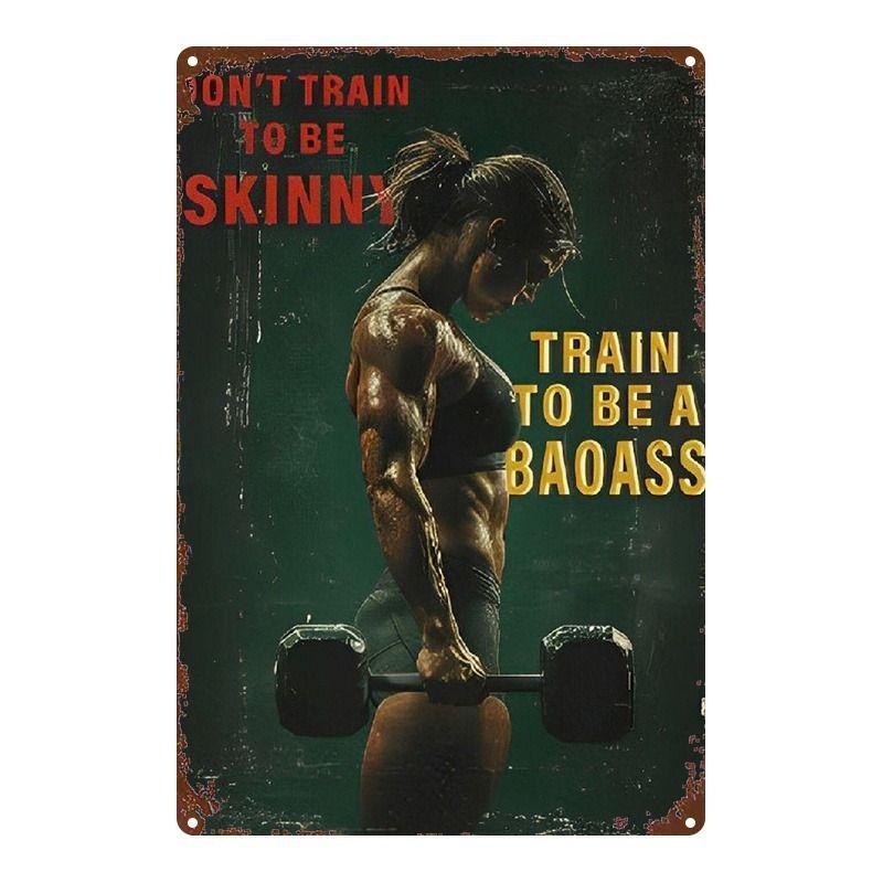 Gym Motivation Metal Tin Sign Fitness Weightlifting Dumbbell Wall Art Decor Home Gym Garage Man Cave Poster Painting