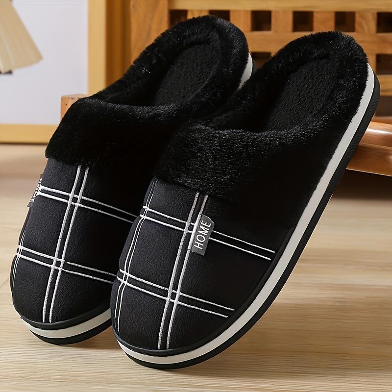 

[Теплые тапочки] Теплые клетчатые мужские зимние тапочки | Плюшевая домашняя обувь для мужчин, домашние тапочки 46-47 чёрный