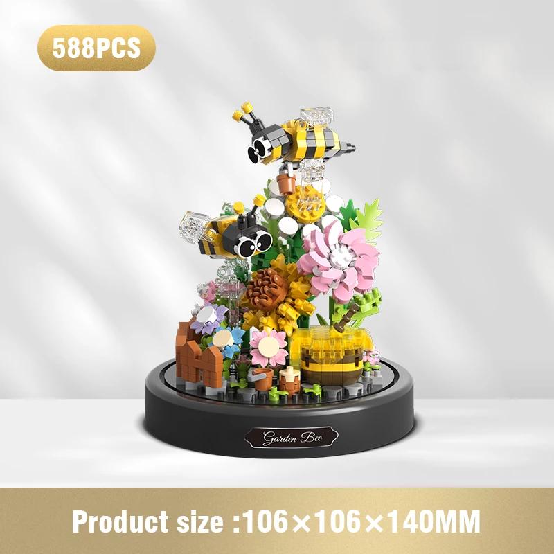 Non-Toxic Micro Building Block Flower With Dust Cover Mini Eternal Life Bouquet Assembling Toys For Kid Brick Ornament Decor Romantic Gift