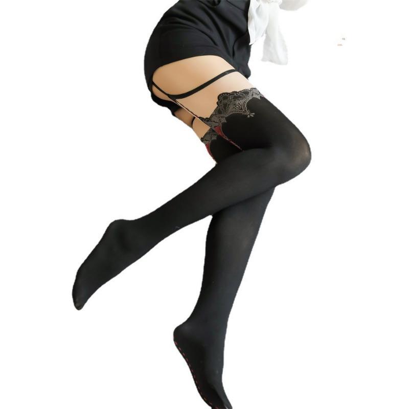 Sex Underwear, Sex Stockings, Sexy Suspenders, Integrated Red Black Stockings, Multi-color Temptation, Thin Knee Stockings