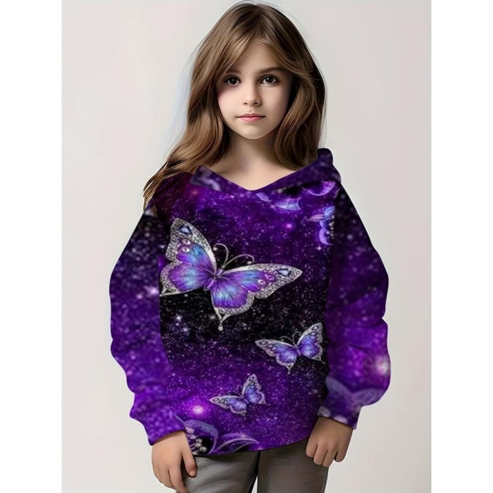 

Детская одежда Толстовки с капюшоном для девочек с длинным рукавом Красивый 3D-принт с бабочками Детская весенне-осенняя одежда Повседневная уличная одежда для девочек Топы 120