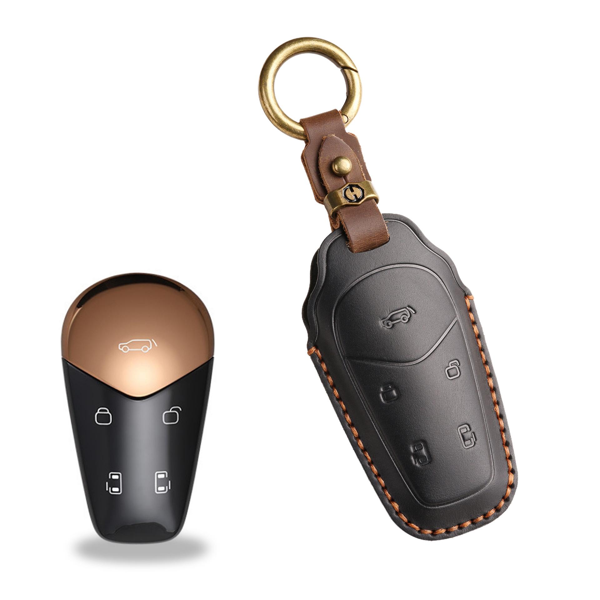 

The retro key cover is suitable for Lantu car new blueprint Dreamer key bag buckle, purely handmade leather bag shell buckle. чёрный