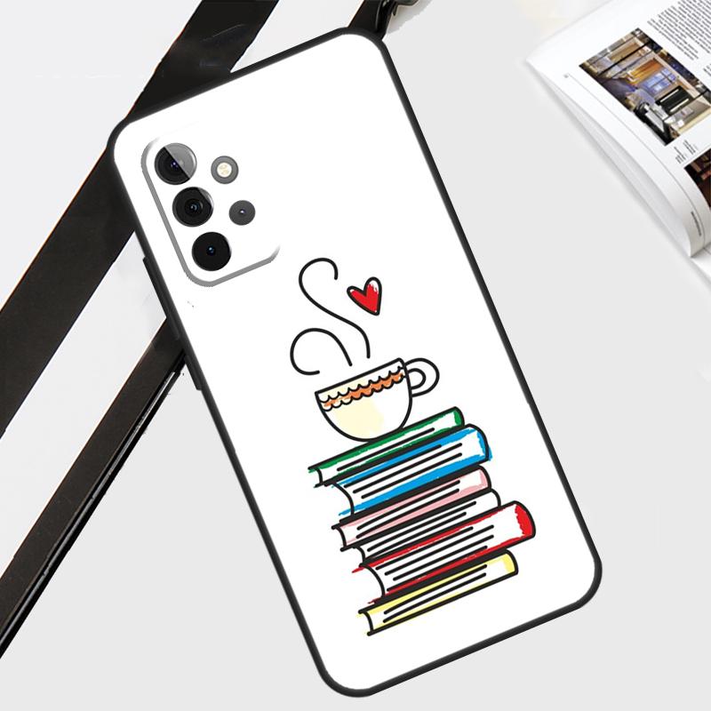 Books And Coffee Case For Samsung Galaxy A54 A34 A14 A56 A36 A26 A16 A06 A12 A22 A32 A52 A13 A53 A15 A35 A55