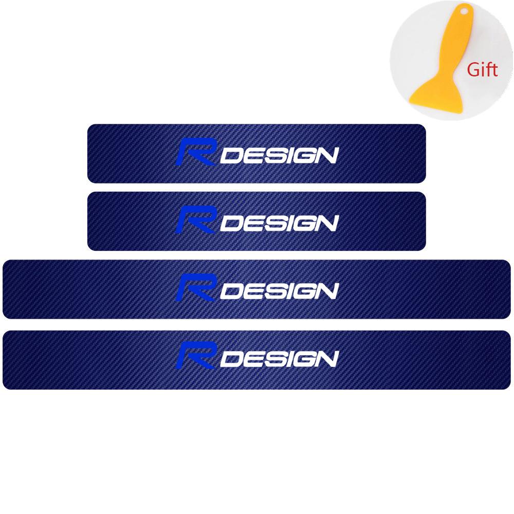 4PCS Carbon Fiber Car Door Sill Protected Stickers Auto Emblem Decal Anti-scratch For Volvo Rdesign XC60 XC90 V40 V50 V60 S60 T6 KW0