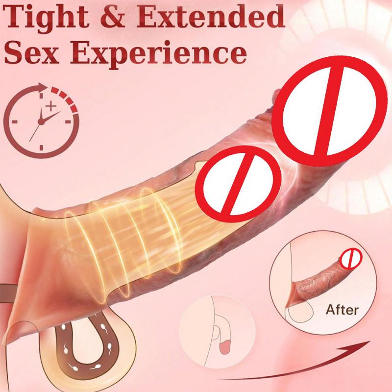 Delay Ejaculation Remote Control Vibration Penis Extension Cock Sleeve Silicone Reusable Condom For Men Sex Toys Penis Enlargeme