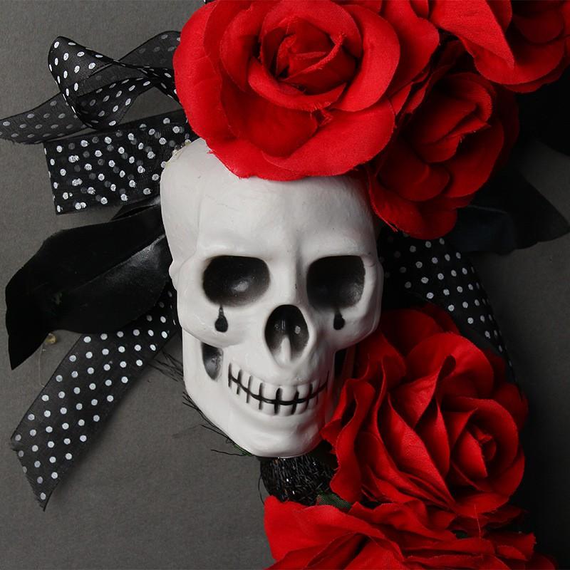 Halloween Skull Rose Wreath Spooky Party Door Hanger Horror Venue Decoration