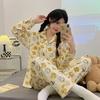 Womens Cute Cartoon Pajamas Set Long Sleeve Loose Loungewear Students Home Wear