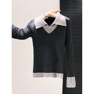 College Style Polo Collar with Knitted Sweater Inside Women's Spring and Autumn New Slim and Thin High-end Sense Beautiful Small Top