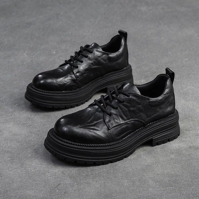 

Johnature/винтажные туфли-лодочки из натуральной кожи в британском стиле, универсальная женская обувь на толстой подошве со шнуровкой 38