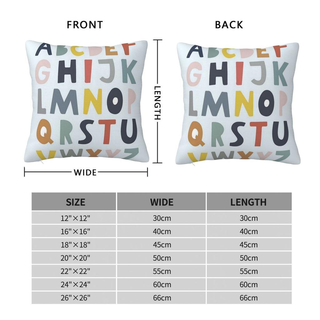Alphabet Nursery Playroom Square Pillowcase Polyester Linen Velvet Printed Zip Decor Pillow Case Sofa Cushion Cover