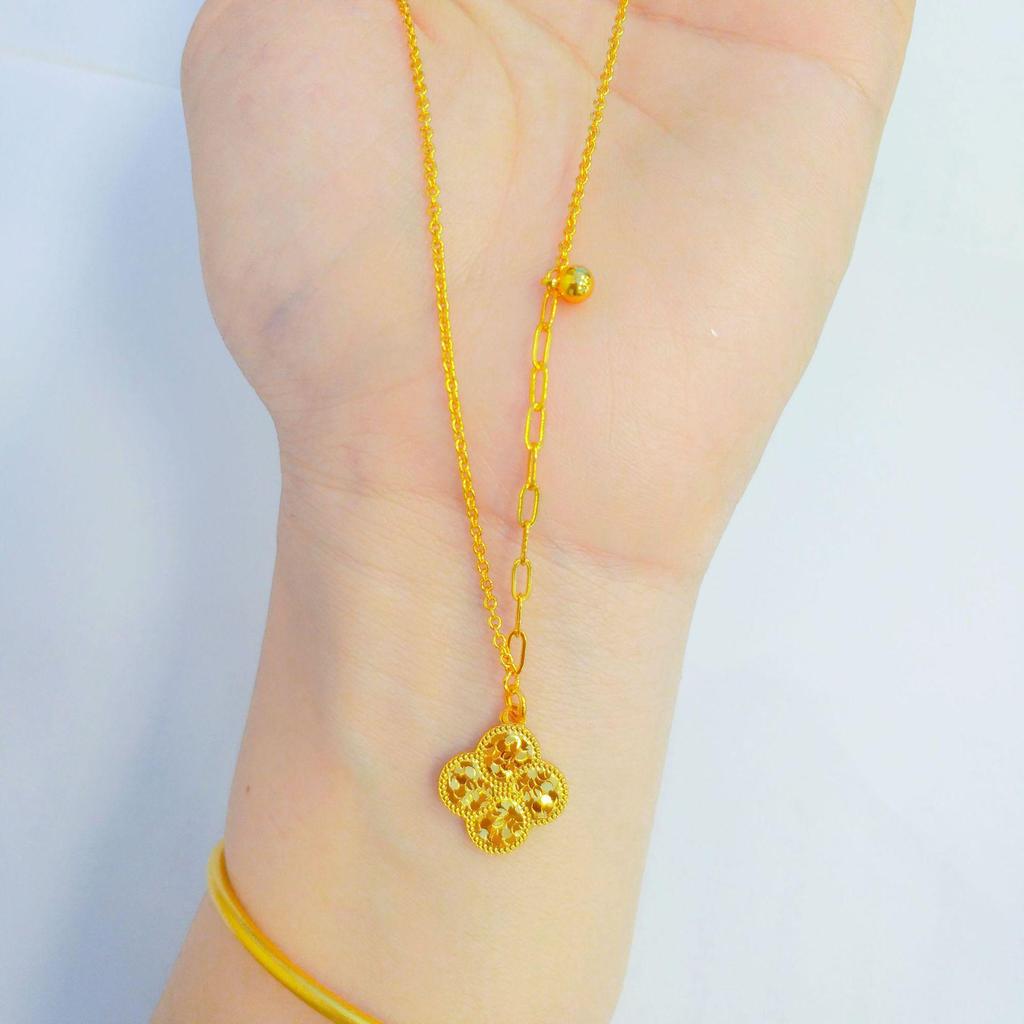 Golden CNC Dragon Scale & Butterfly Princess Pendant with Honeycomb Face, Lucky Clover, and Gourd Necklace