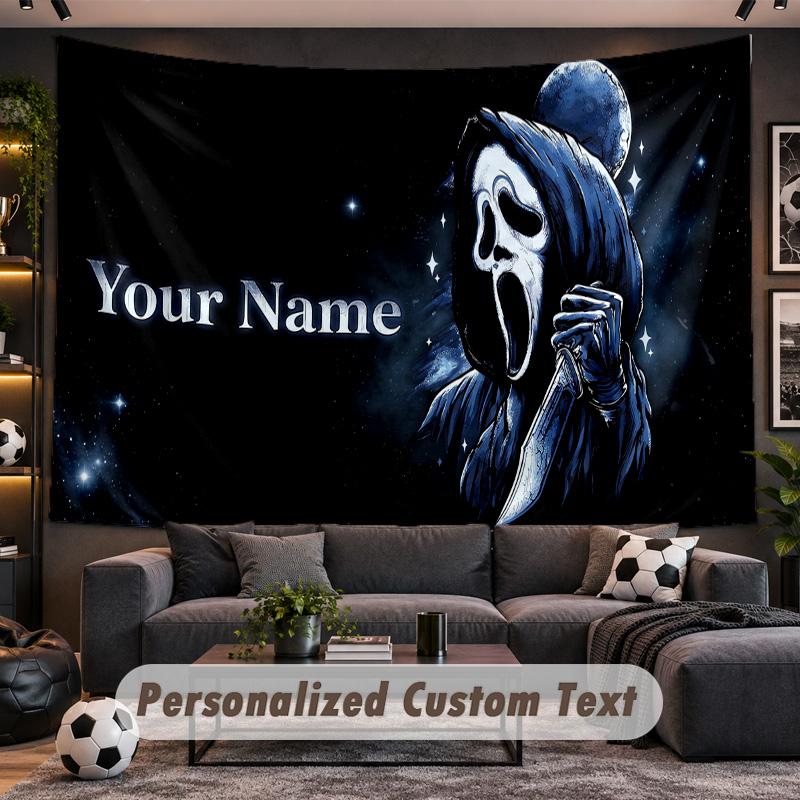 Scream Ghostface Personalized Tapestry Support Custom Name, Wall Art Home Decoration