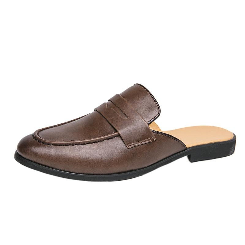 Umkleidebeutel Kopf ziehen Lederschuhe 2025 Sommer atmungsaktive halbe Schlepp-Lederschuhe Herren Doudou Schuhe halbe Schale faule Schuhe coole Hausschuhe