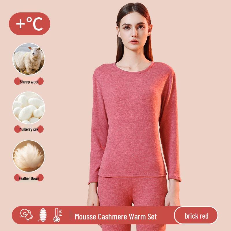 Men's and Women's Ultra-Thick Merino Wool Base Layer: Warm, Skin-Friendly, Round Neck Set for Autumn and Winter