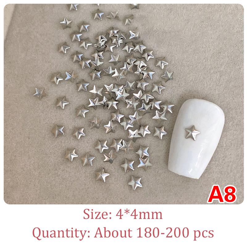 1 Bag Hollow Star Nail Art Charms 3D Metal Five-Pointed-Star Gold Silver Diamond Nail Decoration Luxury Manicure Accessories