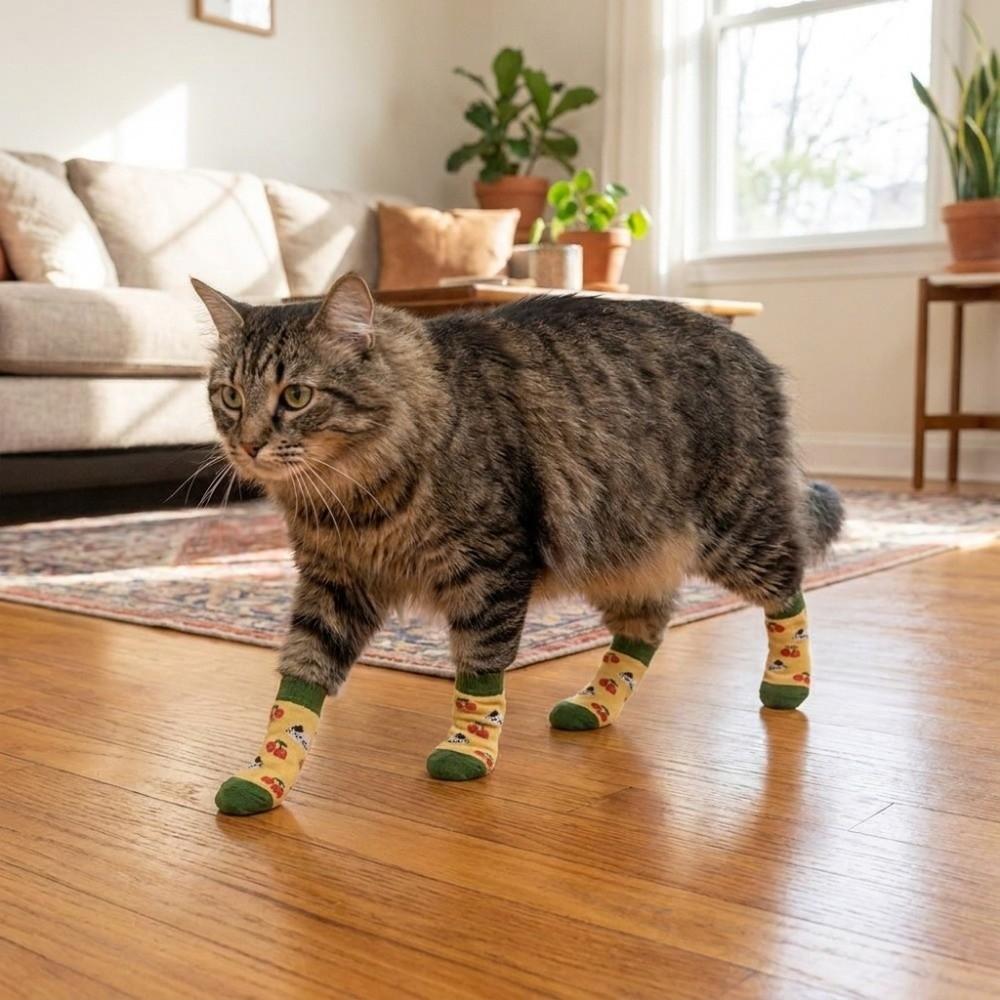 4PCS Breathable Anti-Slip Dog Socks Dirt-Resistant Pet Floor Socks Pet Shoes Covers Dog Shoes Home