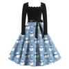 Women's Fashion Retro Long-sleeved Square Collar Christmas Printed Evening Dress