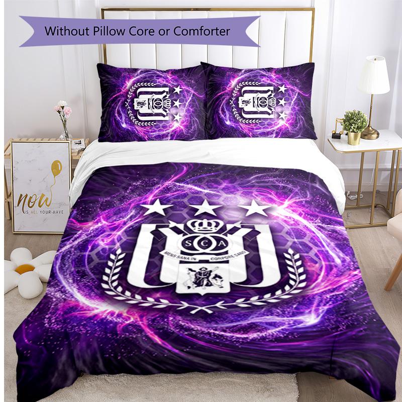 Set Lenzuola 3 Pezzi Stampato FC Anderlecht Traspirante Copripiumino con Federe Biancheria da Letto Decorativa per Camera da Letto Casa