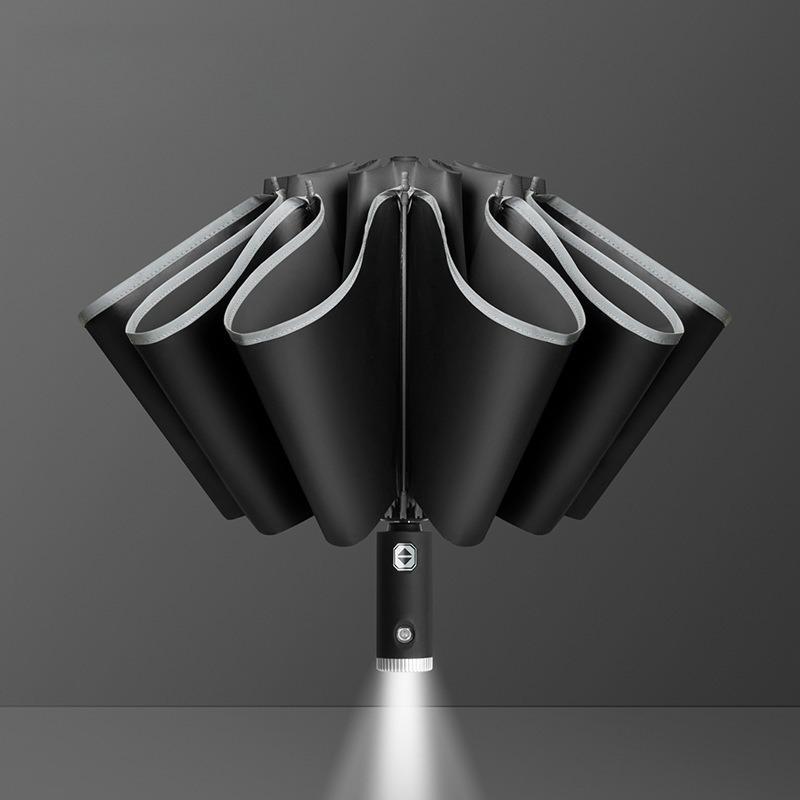 

Fully Automatic Flashlight Advertising Umbrella Black Plastic Sunshade Car Led Light Reflective Strip Folding Sunny Umbrella чёрный