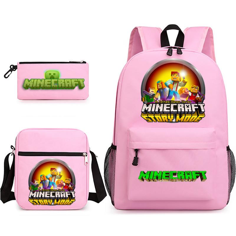 Large Capacity Schoolbag with Shoulder Strap; Student Three-piece Pencil Case Set